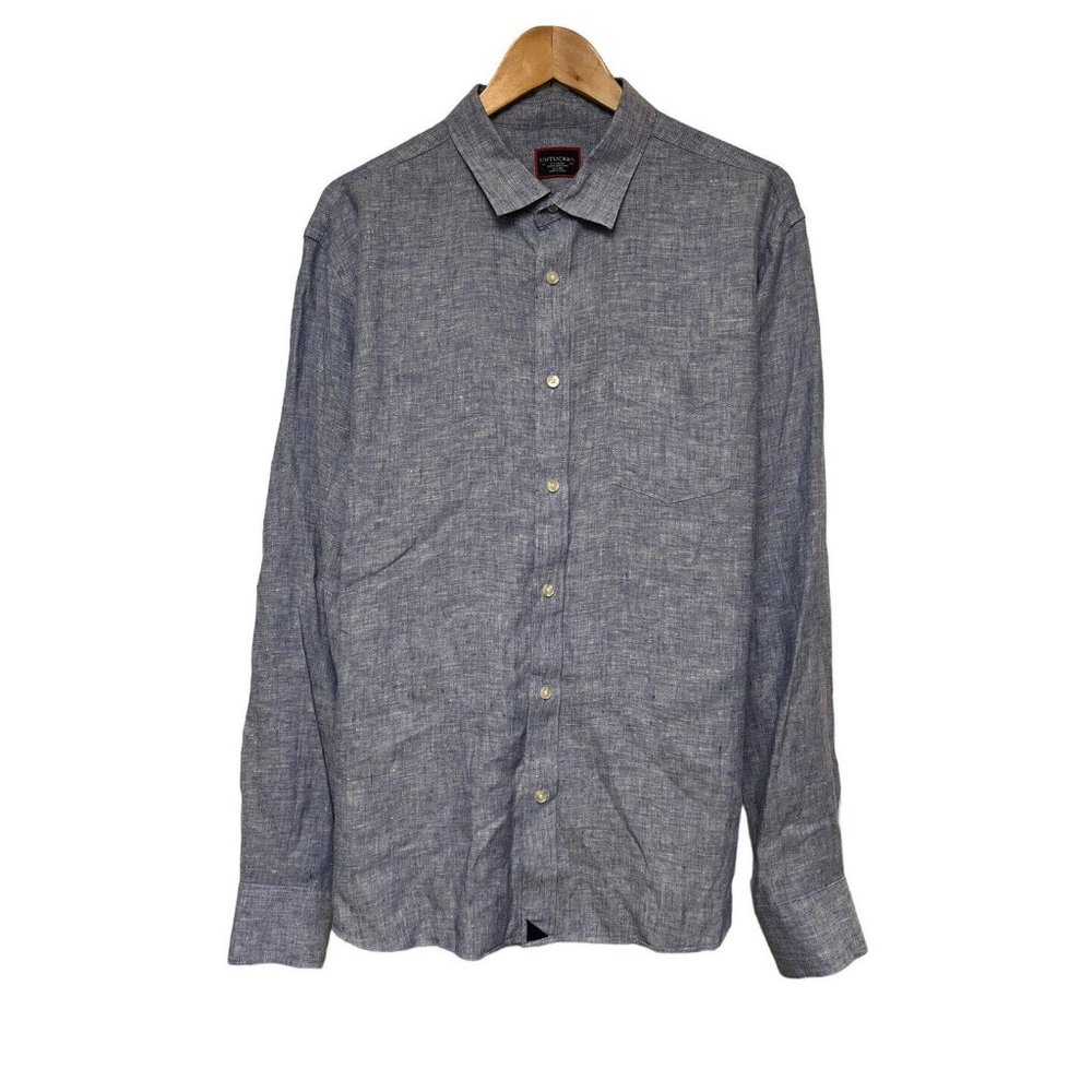 UNTUCKit Mens Sz XL Button Front Shirt Blue L/S Wrinkle Resistant 100% Linen euc